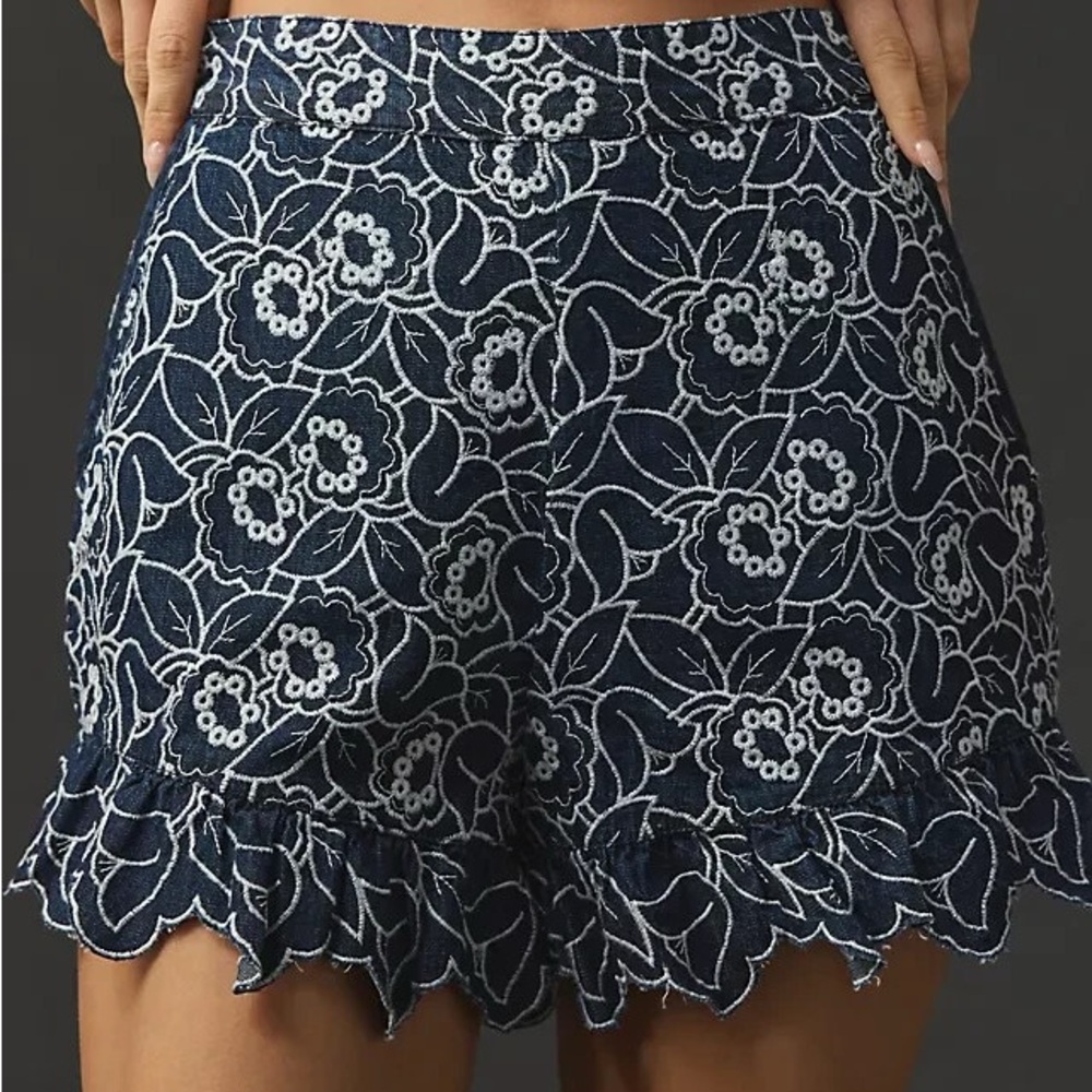 Anthropologie Maeve Floral Denim Shorts